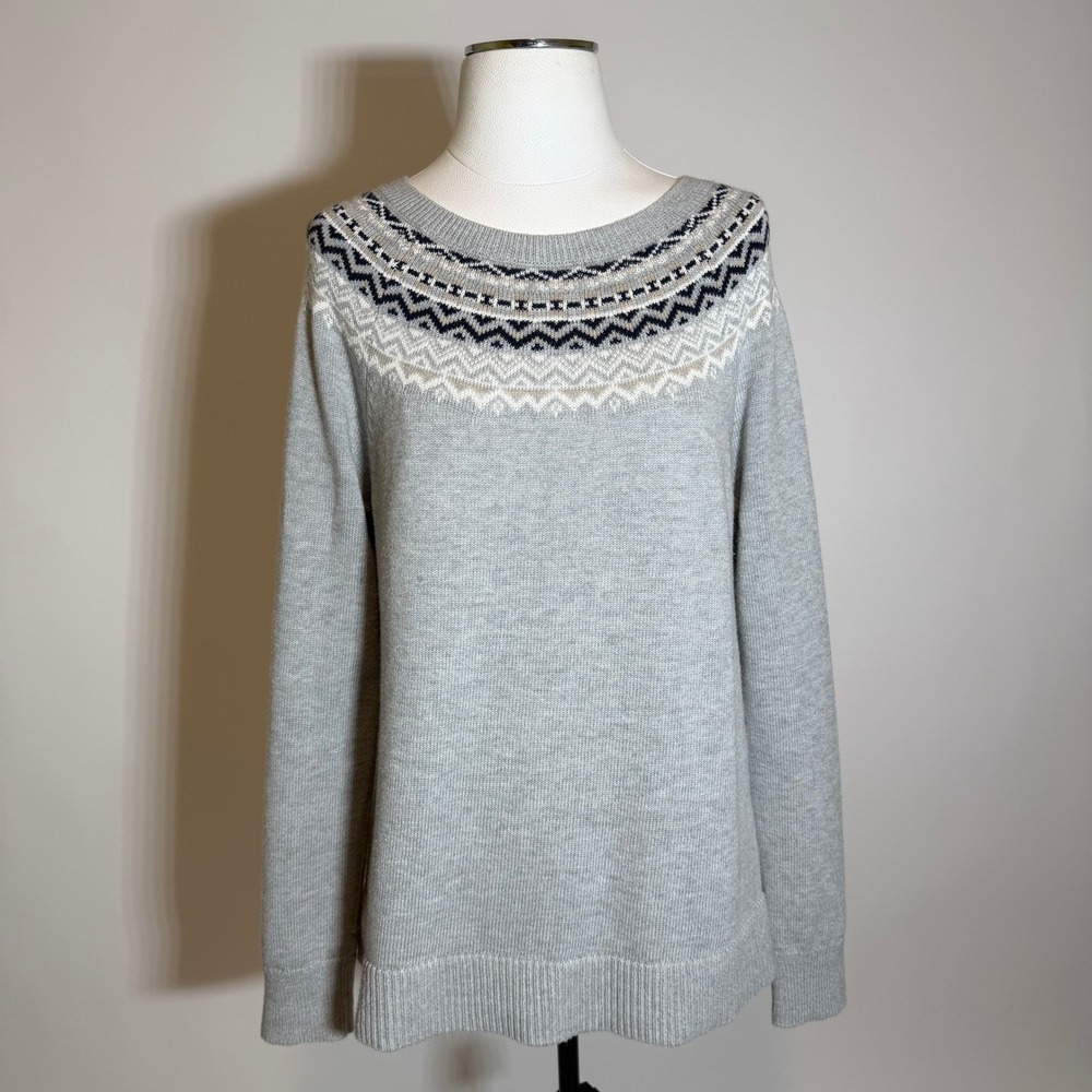 Banana Republic Fair Isle Nordic Knit Sweater Gray Womens Size Medium M Aztec
